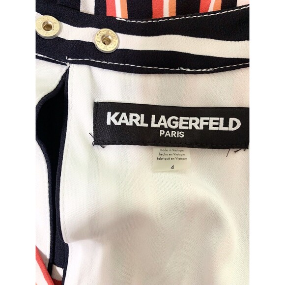 KARL LAGERFELD PARIS Womens 4 Striped Handkerchief-Hem Sleeveless Midi Dress - Picture 9 of 14